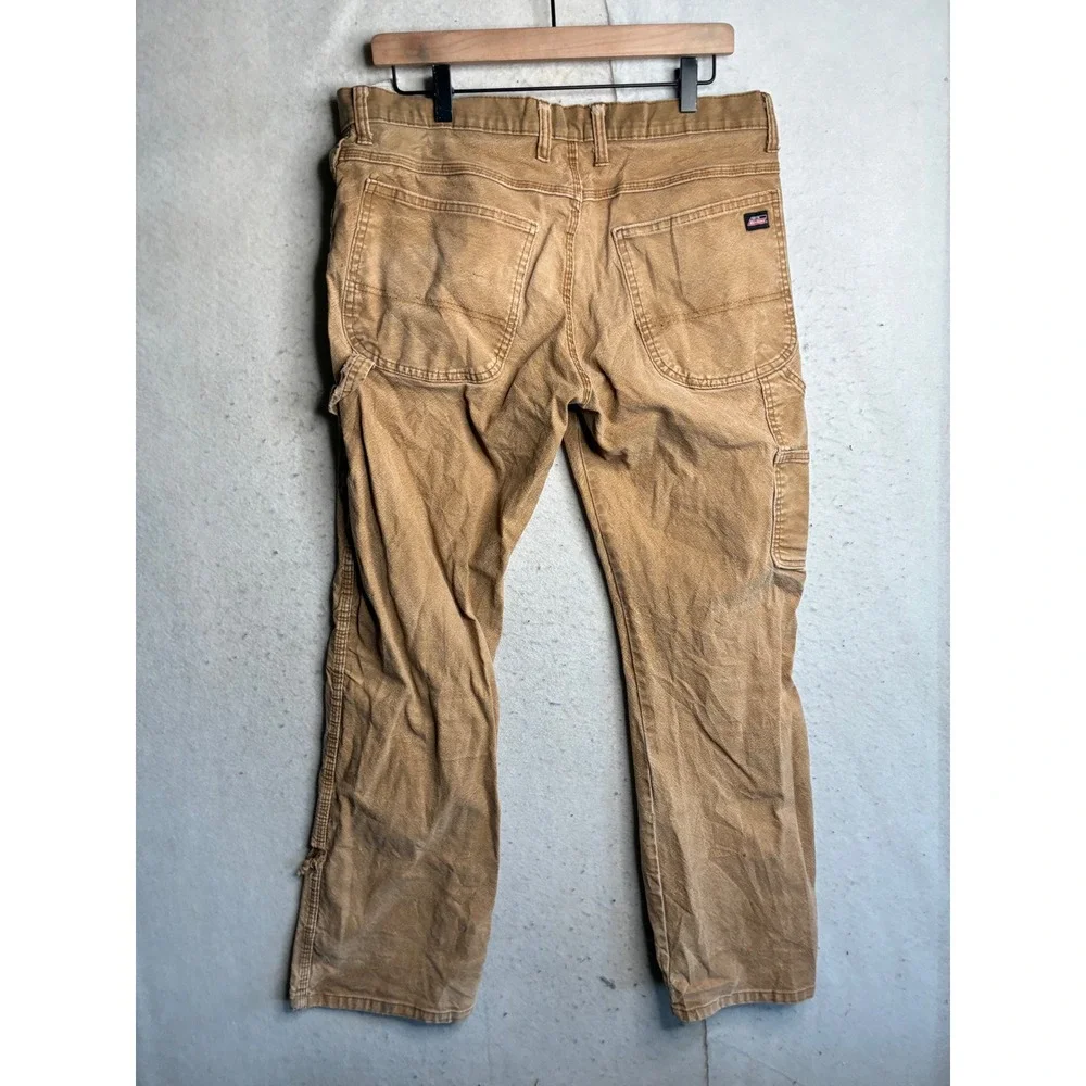 Genuine Dickies Mens Carpenter Pants Duck Brown Tan Utility Workwear 34x32 6404